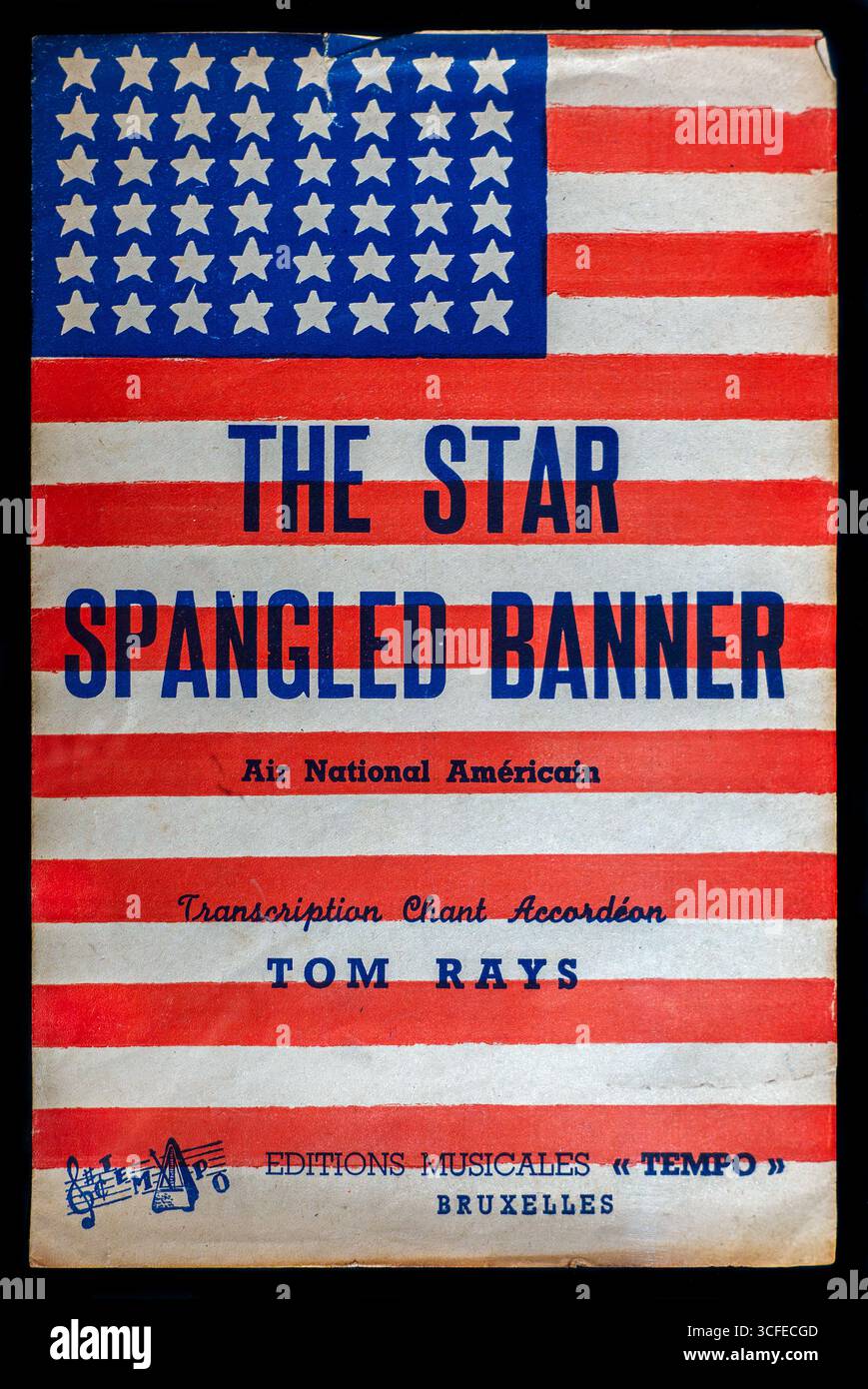 Booklet mit Transkription des Star Spangled Banner, Nationalhymne der Vereinigten Staaten, für Akkordeon von Tom Rays. Editionen Musicales Tempo. Stockfoto