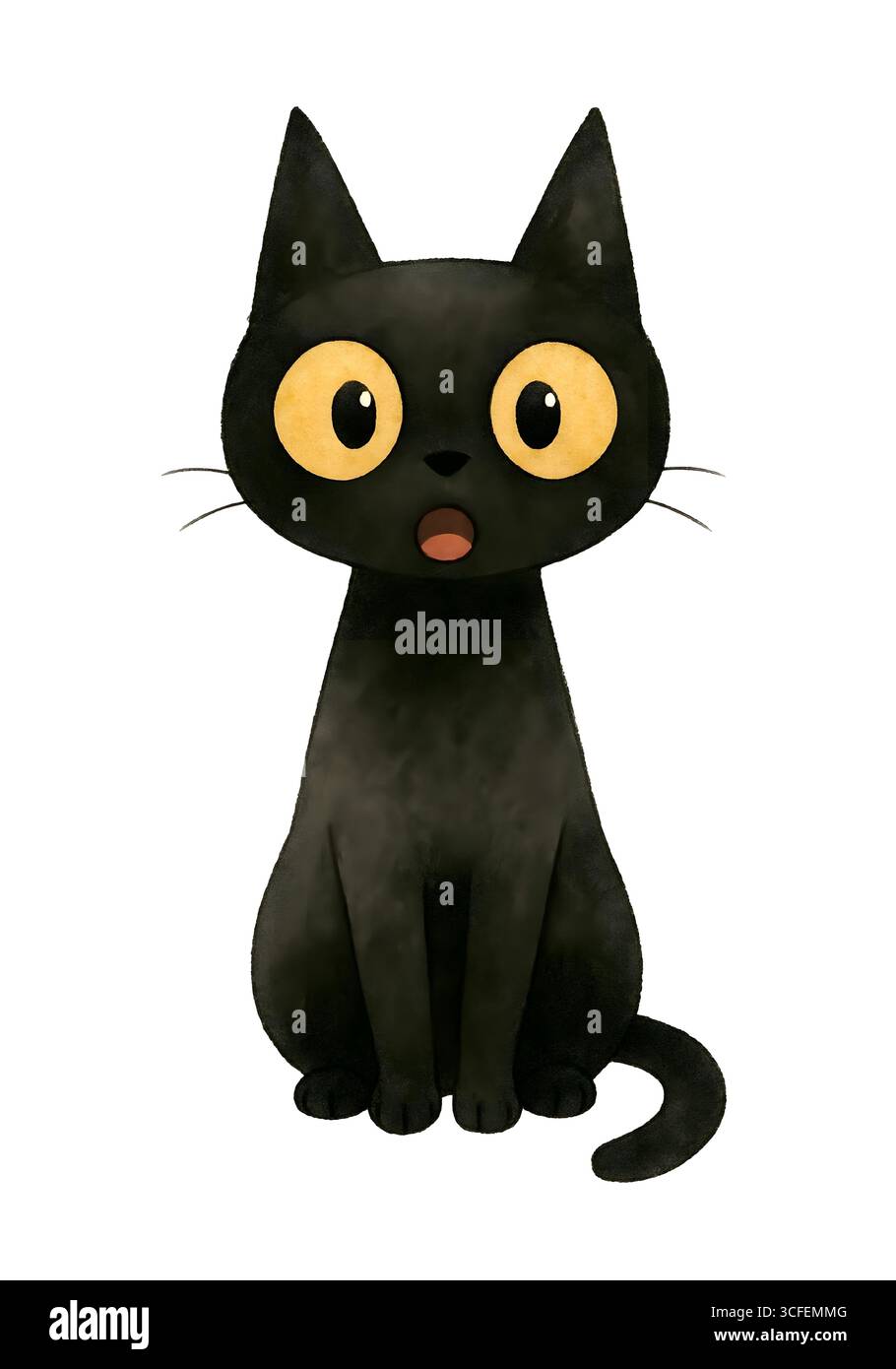 Niedliche Katze Halloween Illustration - Spooky Kätzchen mit Hexenhut isoliert auf weiß, JPG Stockfoto