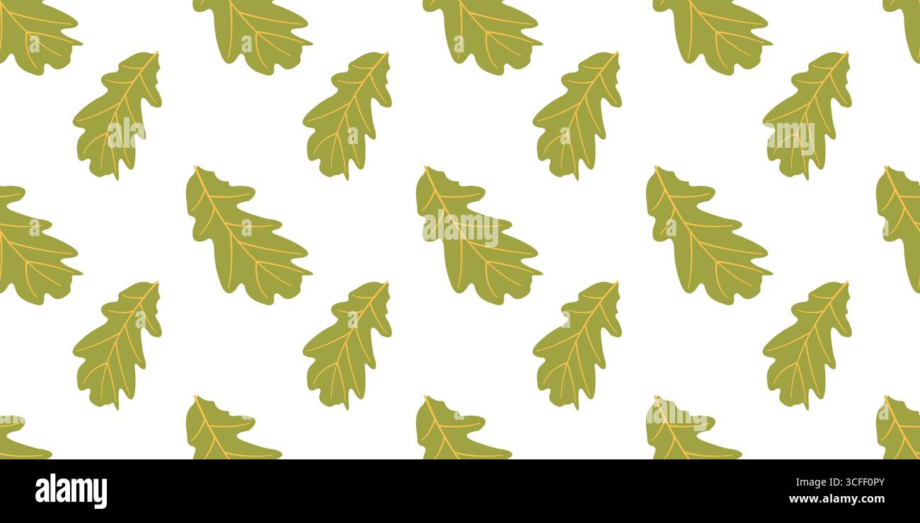 Nahtloses Herbstmuster mit grünen Blättern in flachem Stil. Herbstvektor-Illustration für digitale Hintergründe Stock Vektor