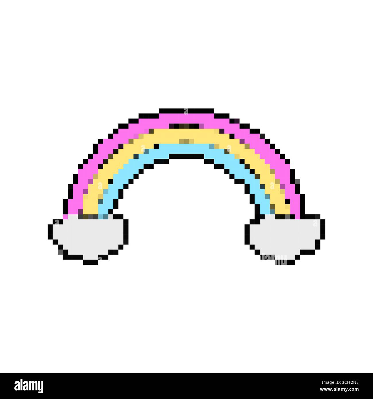 Regenbogenmosaik im gepixelten Stil mit bunten Bogenstreifen und Wolkenenden Stock Vektor