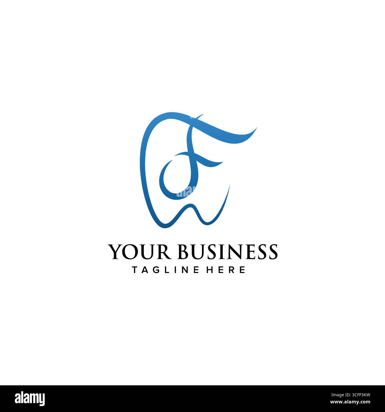 Zahnklinik Initial Letter F Logo Design Continuous Line Luxus Stil. Vektorabbildung Stock Vektor