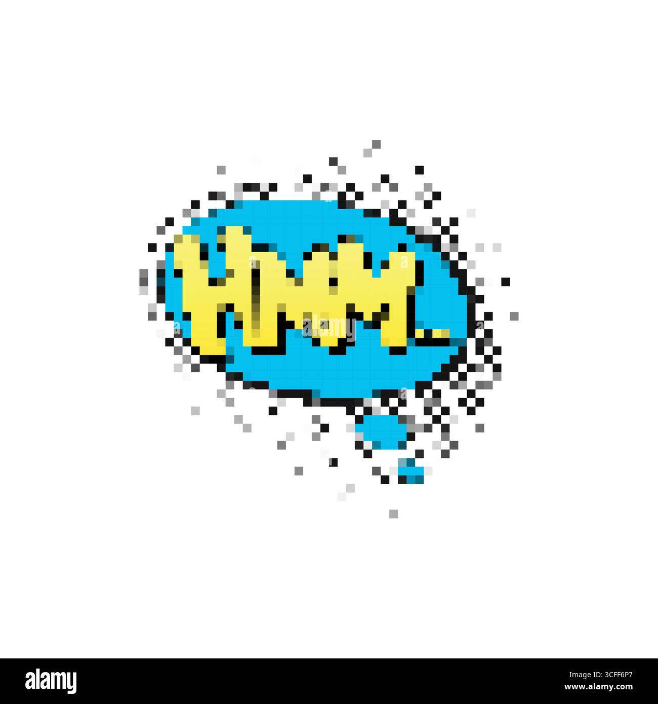 Mosaikgrafik-Symbol im Comic-Stil mit hmm-Text in blauer Sprechblase Stock Vektor