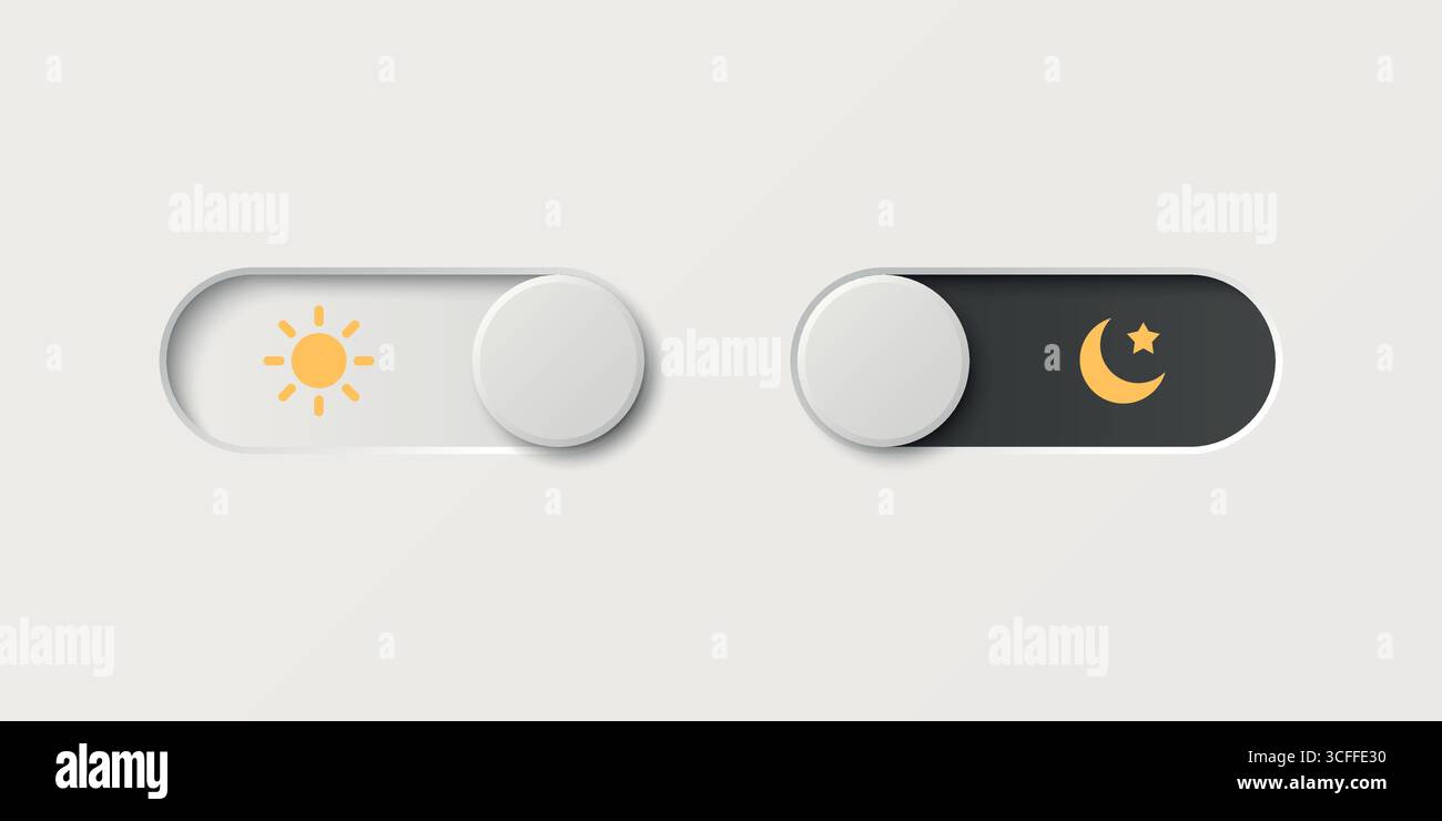 Vektor-Symbol für den Tag- und Nachtmodus im 3D-Vektor. Schalter für Hell- und Dunkelmodus. Moderner Kippschalter für Tag- und Nachtthemen in der mobilen App Stock Vektor