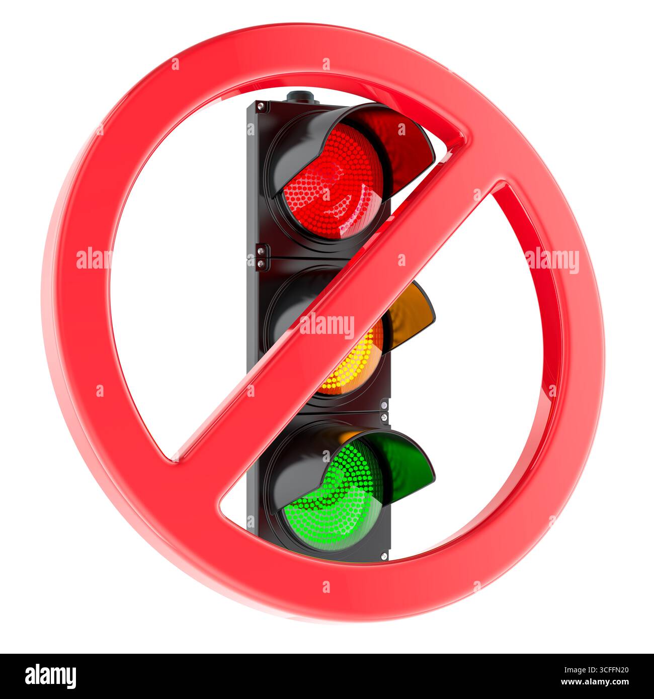 Ampel mit Verbotsschild. 3D-Rendering isoliert auf weißem Hintergrund Stockfoto