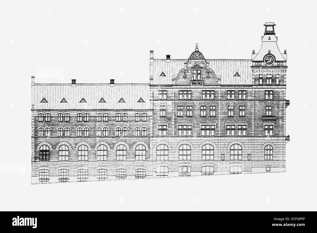 Vektorarchitekturprojekt eines mehrstöckigen Gebäudequerschnitts Stockfoto