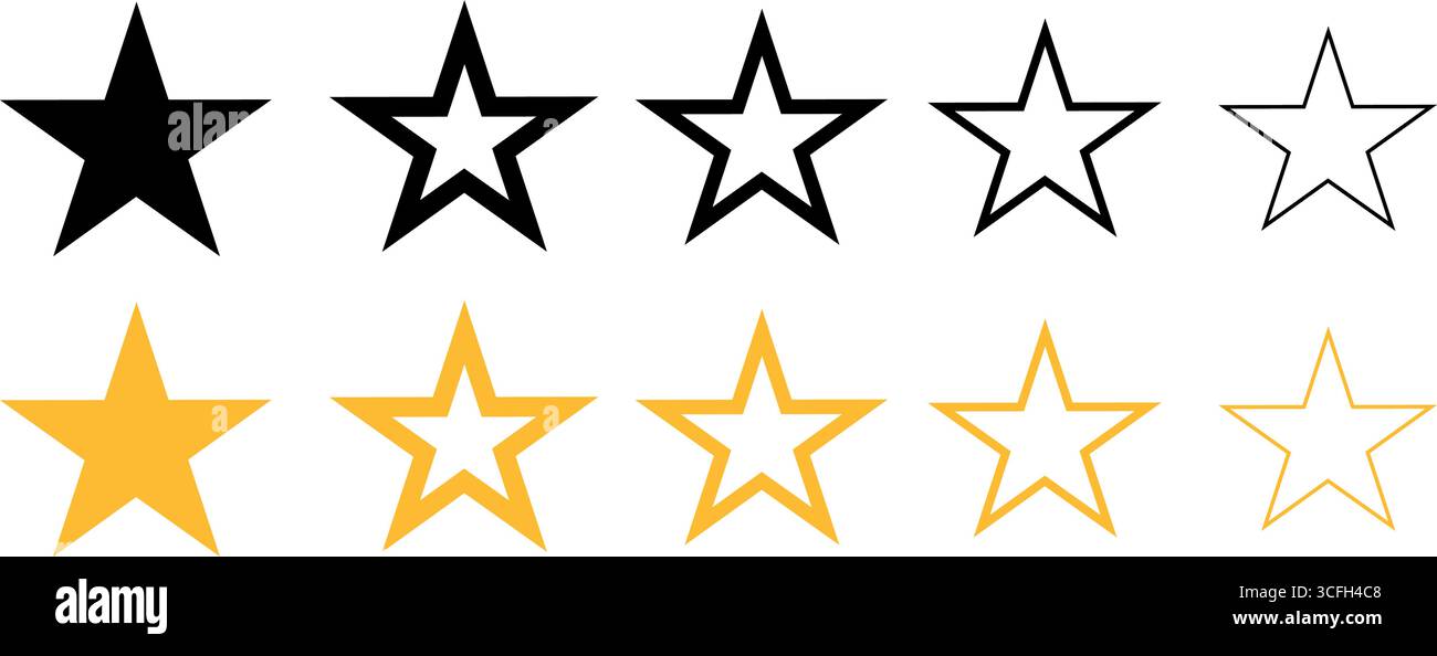 Sternvektorsymbole. Set von Sternsymbolen isoliert auf Transparent. Bearbeitbare Kontur. Stock Vektor