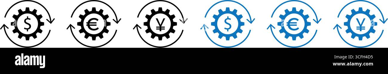 Vektorgrafik für Kostenoptimierung und Produktionseffizienz. Finanzgeld unterzeichnet Sammlung. Stock Vektor