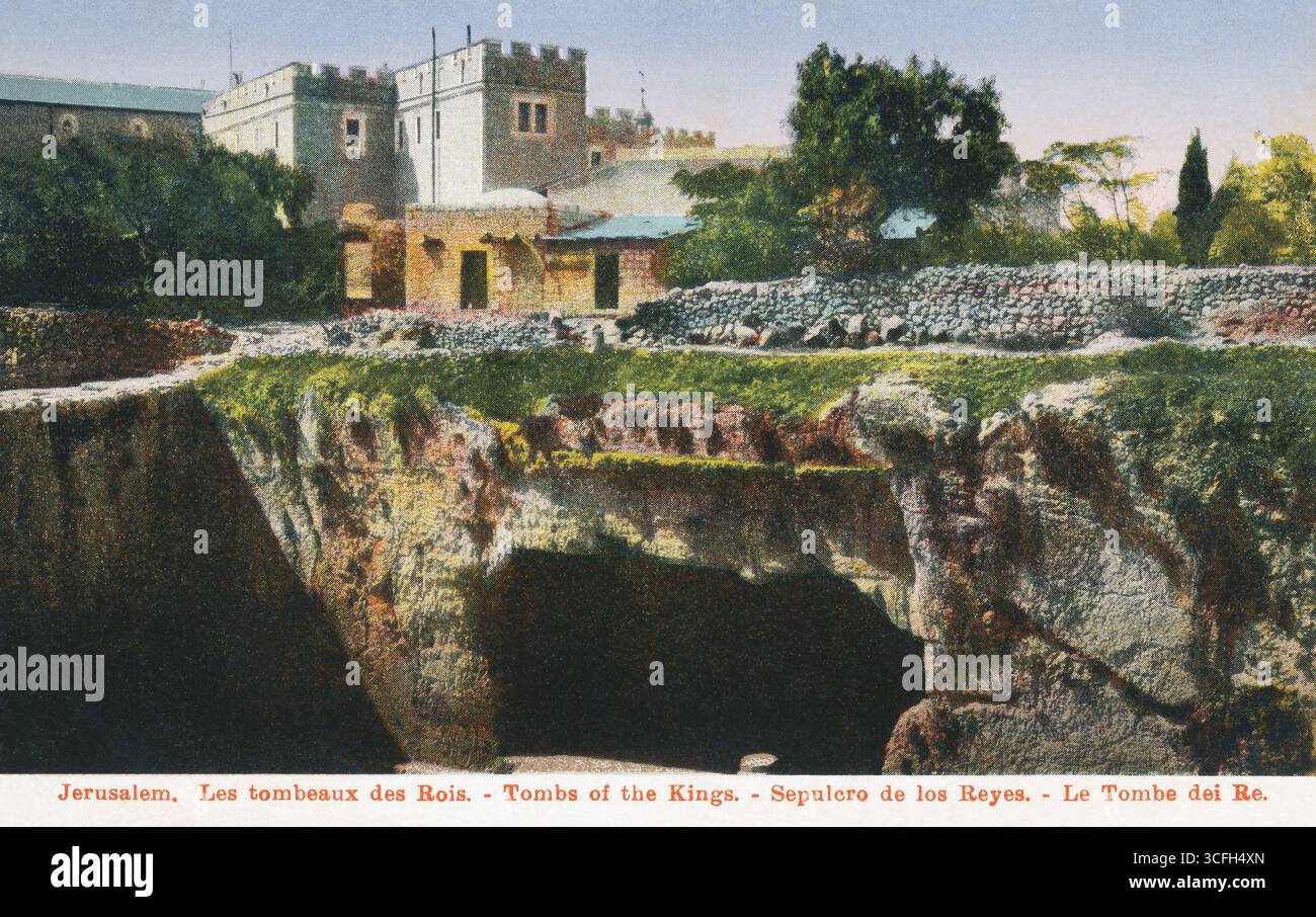 Vintage-Postkarte des Grabes der Könige in Jerusalem, Israel. Stockfoto