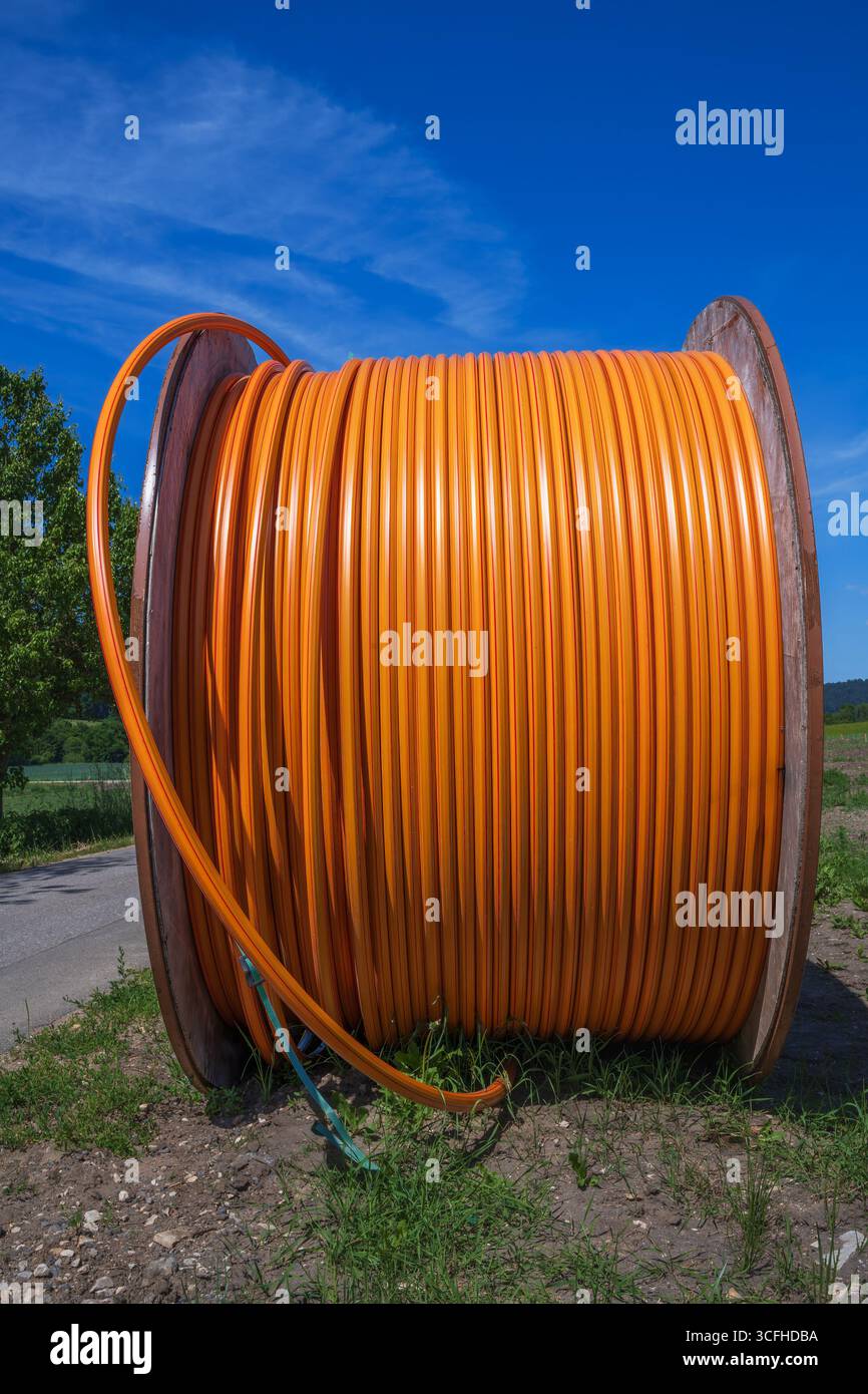 Baustelle mit einer LWL-Kabel für Digital Broadband Internet Kommunikation. Stockfoto