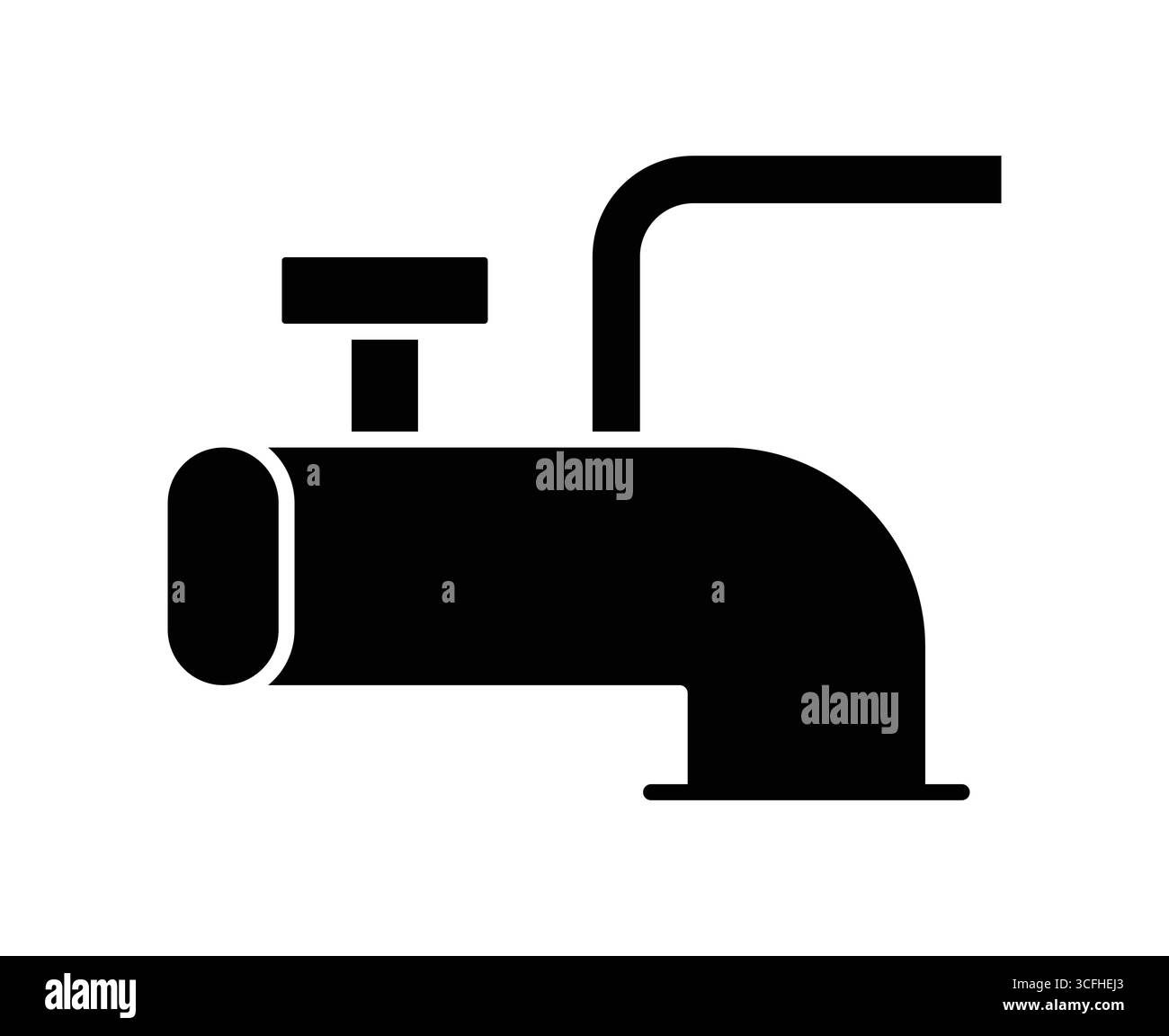 Ein schwarzes Silhouettenbild eines einfachen Wasserhahns, das für verschiedene Themen geeignet ist, darunter Wohnkultur, Sanitär- und Grafikprojekte. Stock Vektor