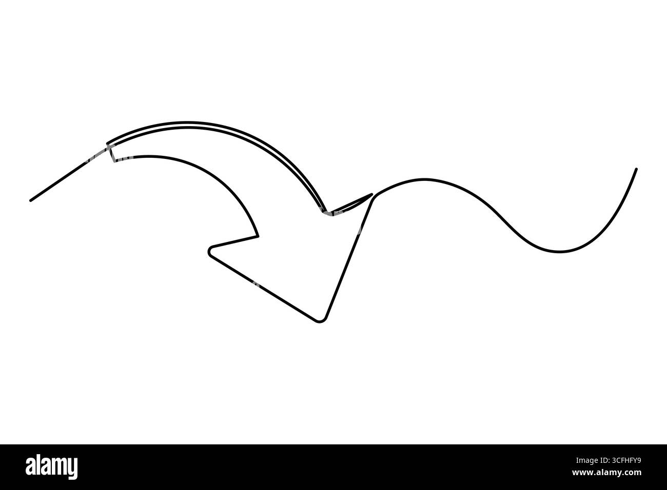 Pfeilsymbol in durchgehender einzeiliger Zeichnung mit minimalistischem Stil und einfacher Umrissdarstellung Stock Vektor