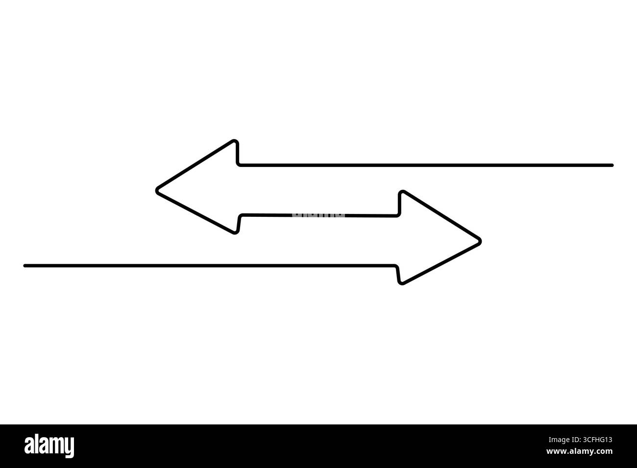 Pfeilsymbol in durchgehender einzeiliger Zeichnung mit minimalistischem Stil und einfacher Umrissdarstellung Stock Vektor