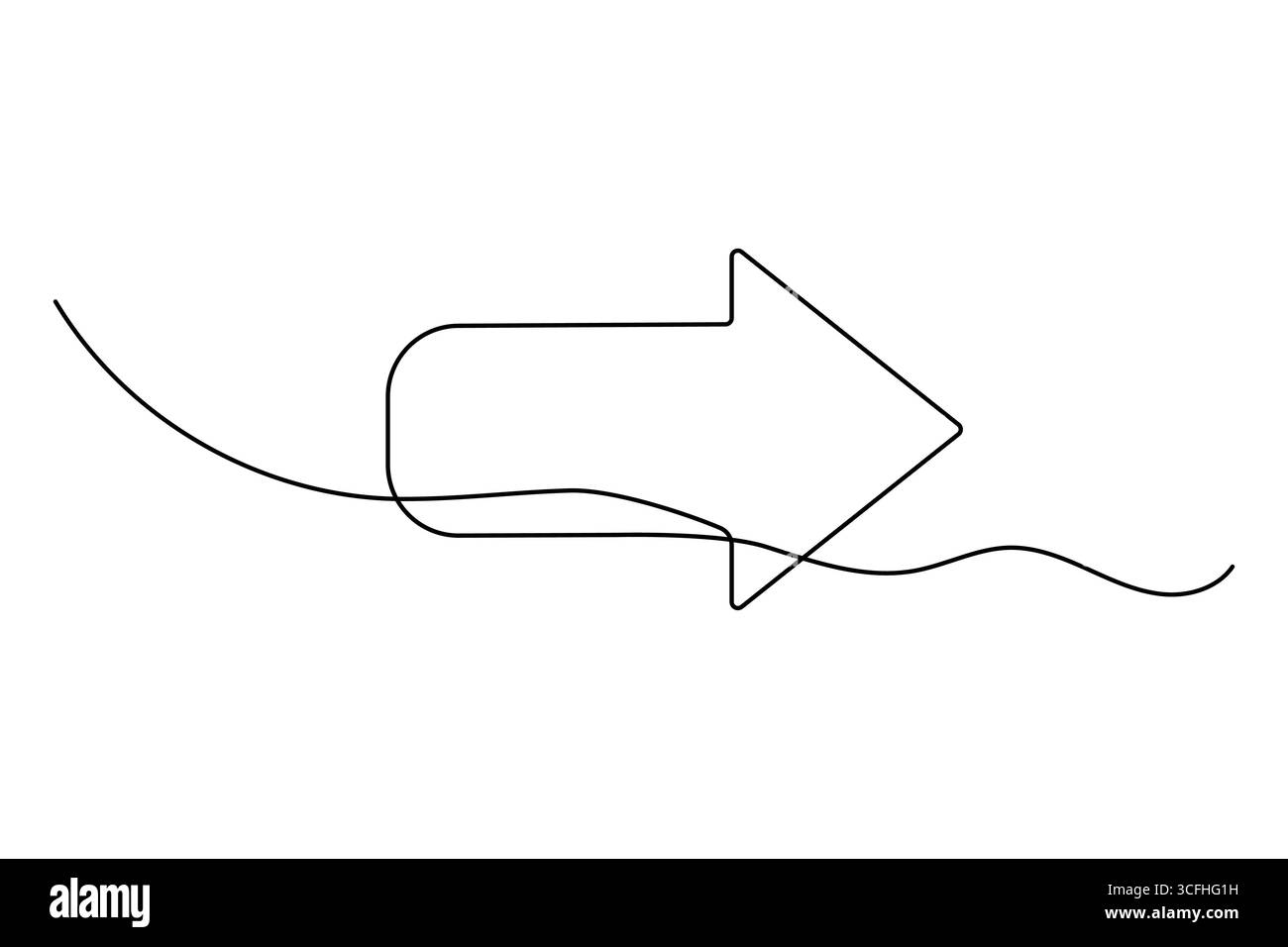 Pfeilsymbol in durchgehender einzeiliger Zeichnung mit minimalistischem Stil und einfacher Umrissdarstellung Stock Vektor