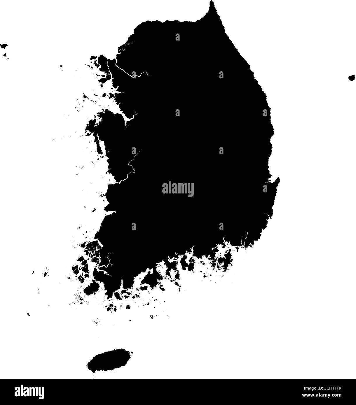 Editierbare schwarze Vektor-Silhouettenkarte von Südkorea, klar umrissen vor einem glatten weißen Hintergrund. Stock Vektor