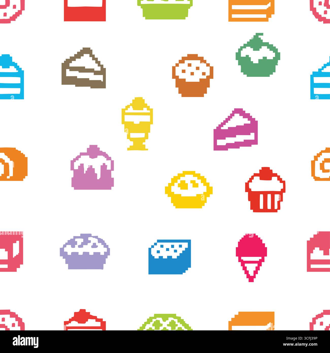 Kuchen und Eis bunte Pixelkunst nette nahtlose Muster Hintergrund Vektor Stock Vektor
