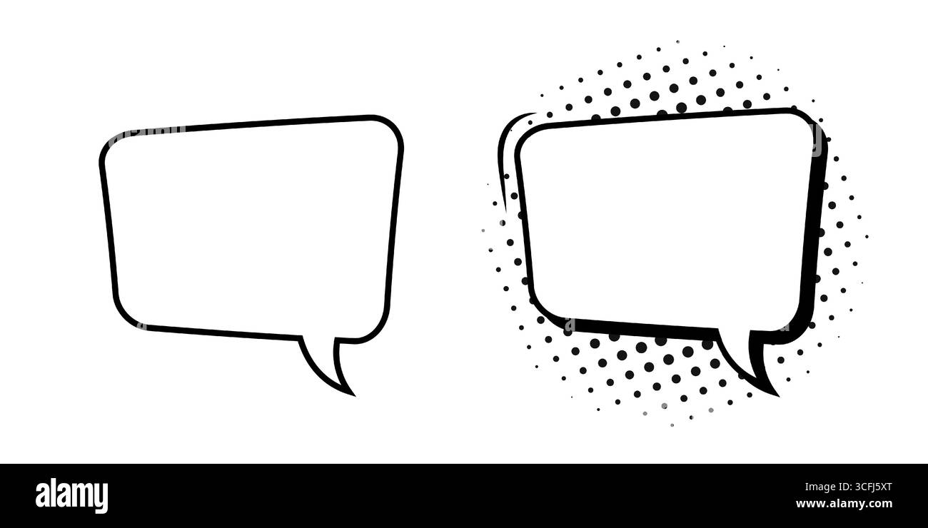 Eine Reihe rechteckiger Sprechblasen oder Elemente des Zeichentrickdesigns, Comics, hervorgehoben auf weißem Hintergrund. Stock Vektor