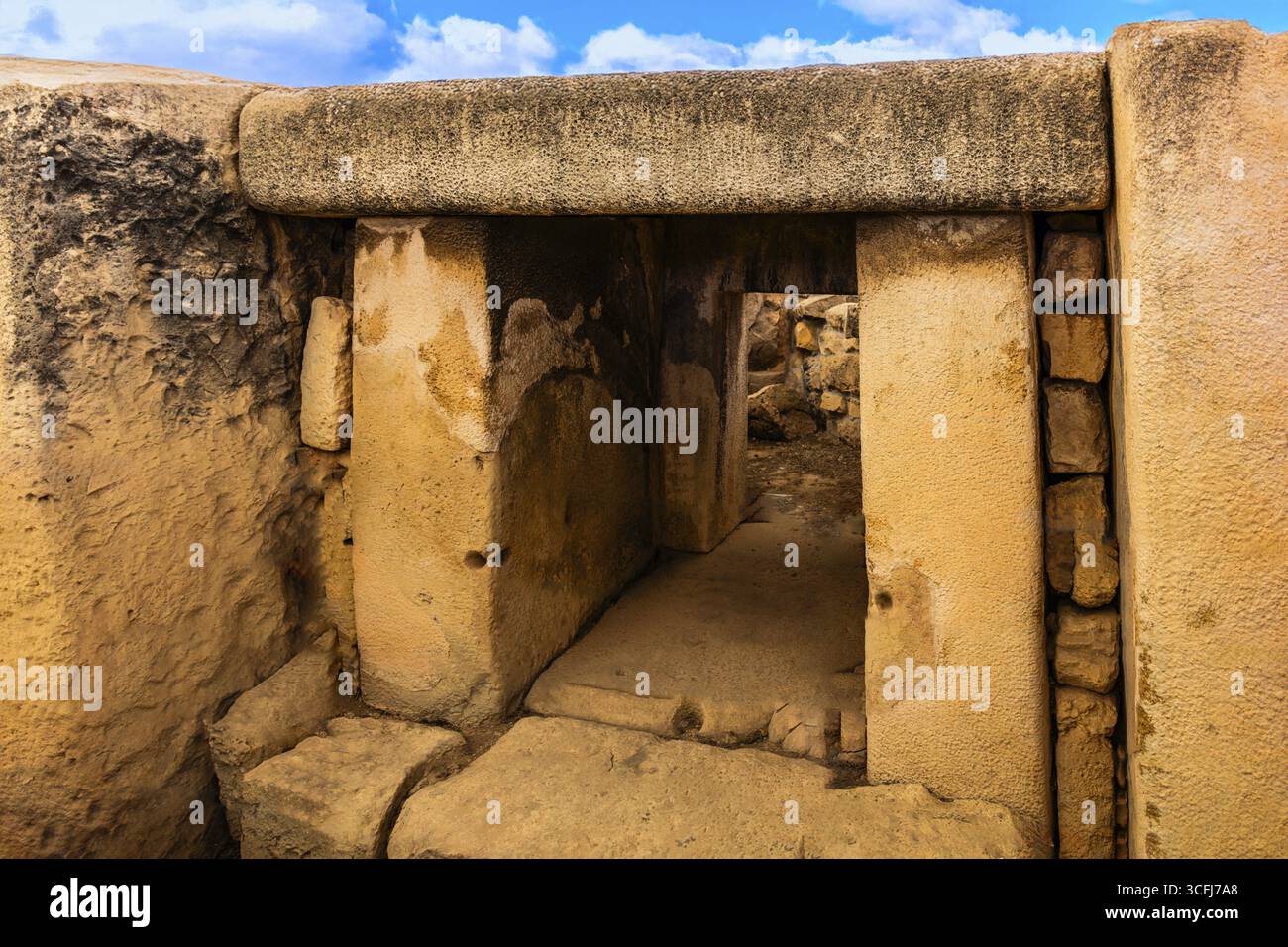 Megalithtempel von Hal Tarxien, 3250-2500 v. Chr., Erscheinungsbild ohne Zeltdach, UNESCO-Weltkulturerbe, Tarxien, Malta Stockfoto