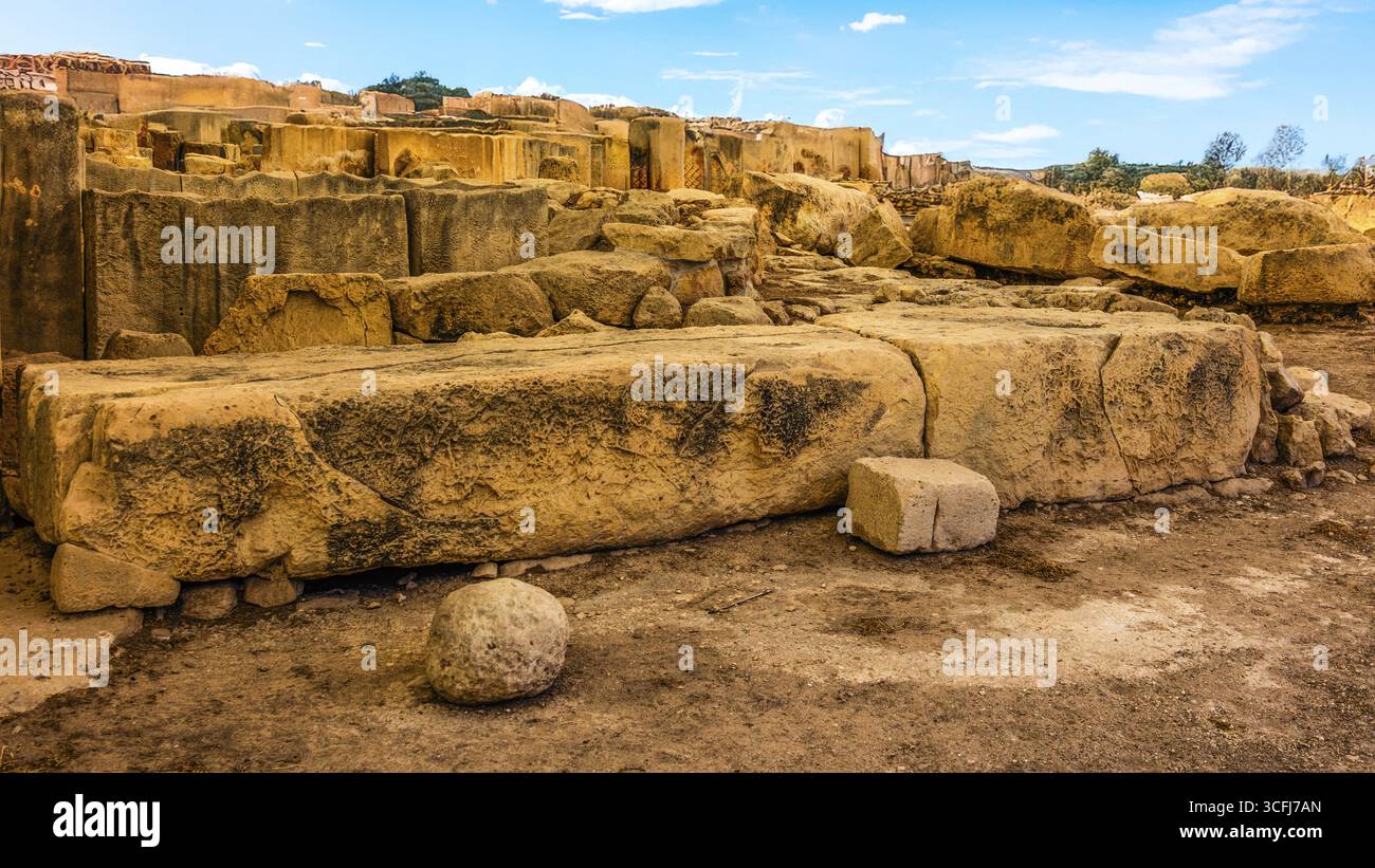 Megalithtempel von Hal Tarxien, 3250-2500 v. Chr., Erscheinungsbild ohne Zeltdach, UNESCO-Weltkulturerbe, Tarxien, Malta Stockfoto