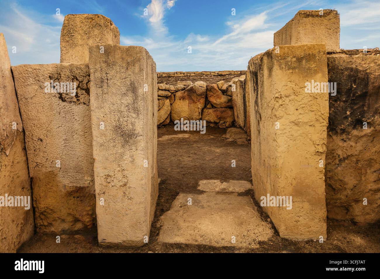 Megalithtempel von Hal Tarxien, 3250-2500 v. Chr., Erscheinungsbild ohne Zeltdach, UNESCO-Weltkulturerbe, Tarxien, Malta Stockfoto