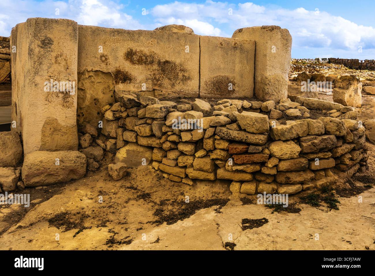 Megalithtempel von Hal Tarxien, 3250-2500 v. Chr., Erscheinungsbild ohne Zeltdach, UNESCO-Weltkulturerbe, Tarxien, Malta Stockfoto