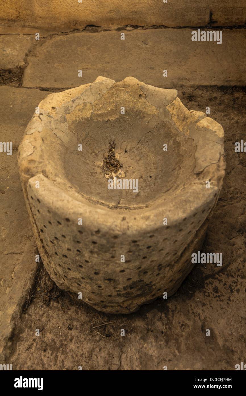 Opferstein, megalithischer Tempel von Hal Tarxien, 3250-2500 v. Chr., UNESCO-Weltkulturerbe, Tarxien, Malta Stockfoto