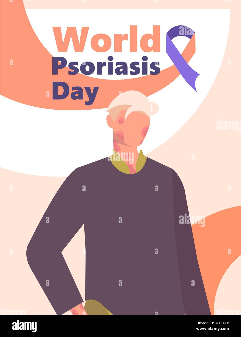 Welttag der Psoriasis am 29. Oktober. Mann mit Hautkrankheiten. Medizinkarte, Banner oder Poster. Vektor nicht AI generiert Stockfoto
