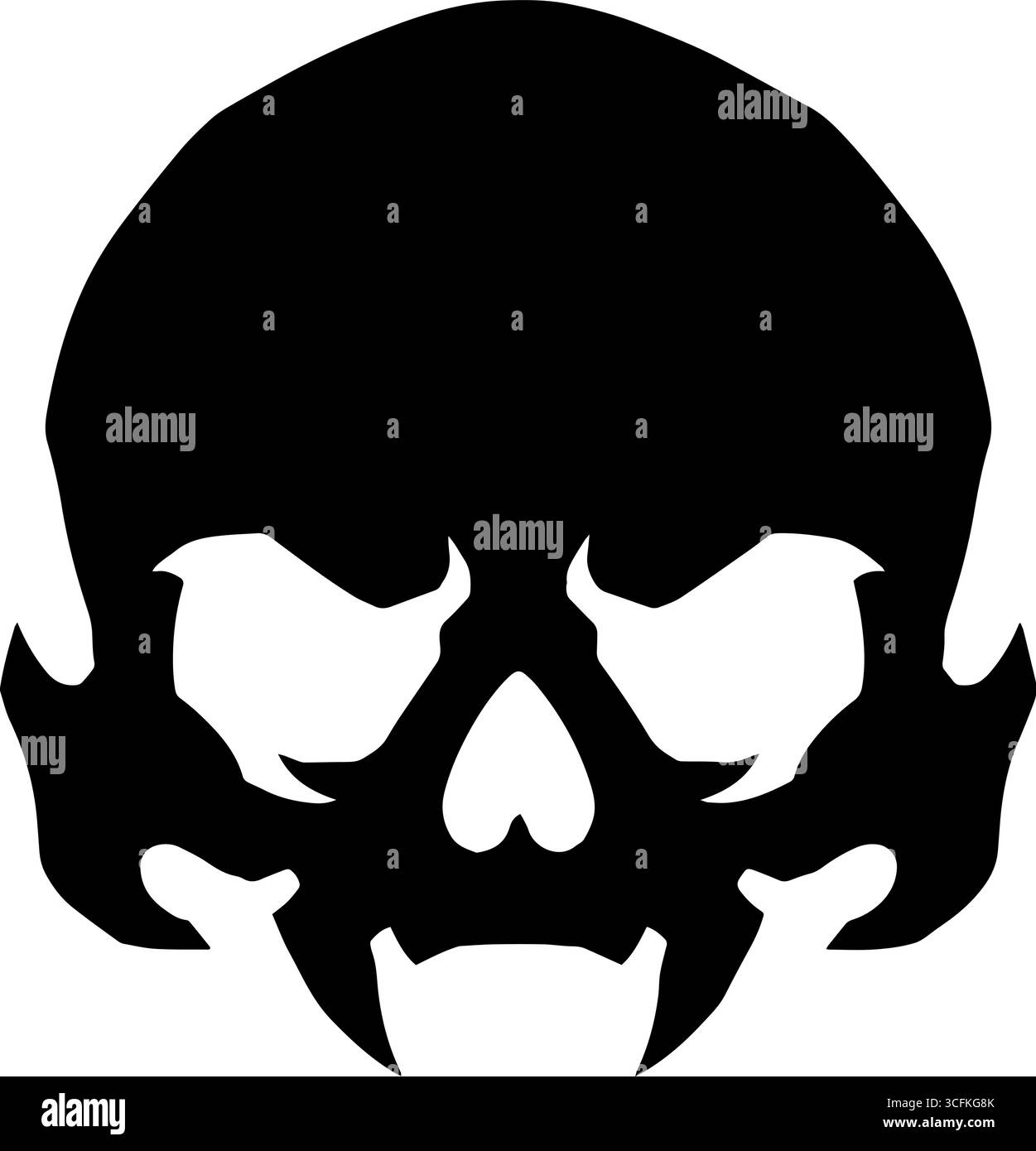 Schwarzer gruseliger Schädel mit Zähnen. Vektorabbildung Stock Vektor