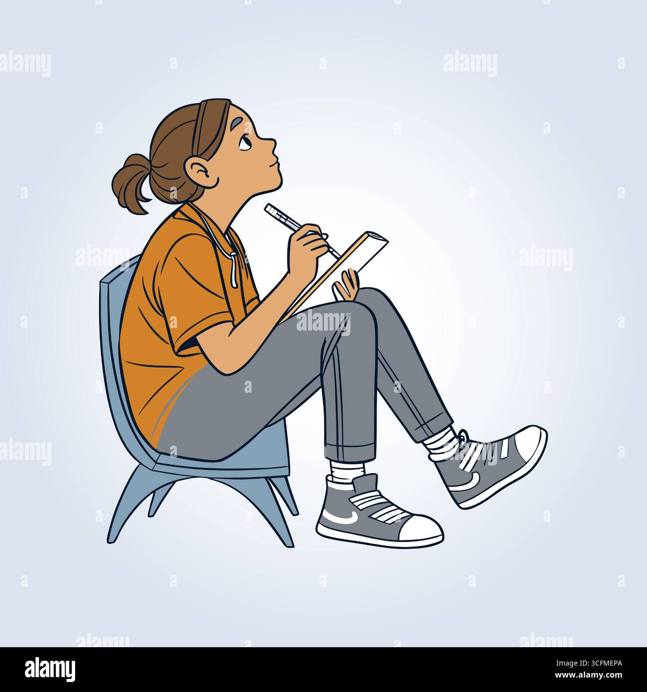 Eine Illustration eines Mädchens, das sitzt und schreibt Stock Vektor