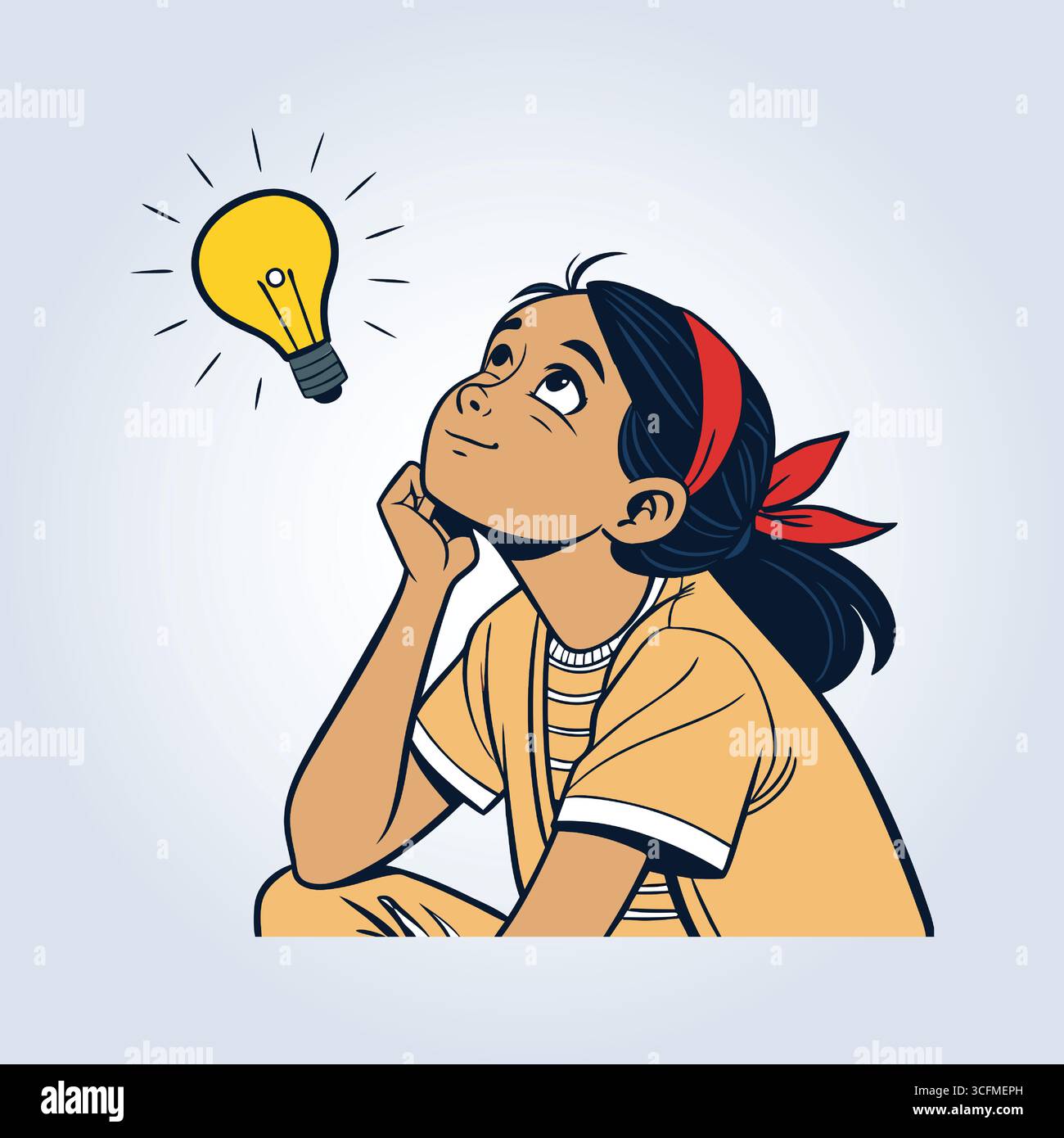 Eine Illustration eines Mädchendenkens und einer Glühbirne Stock Vektor