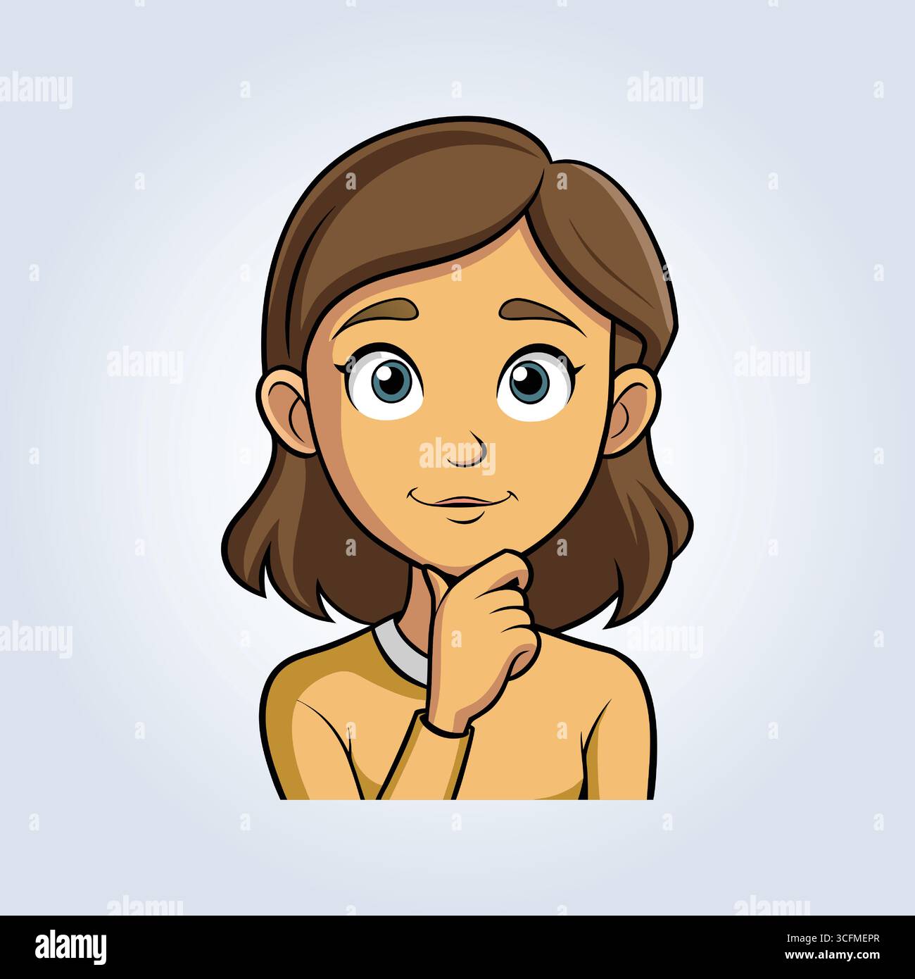 Eine Illustration einer Mädchenhand unter seinem Kinn und braunem Hemd Stock Vektor