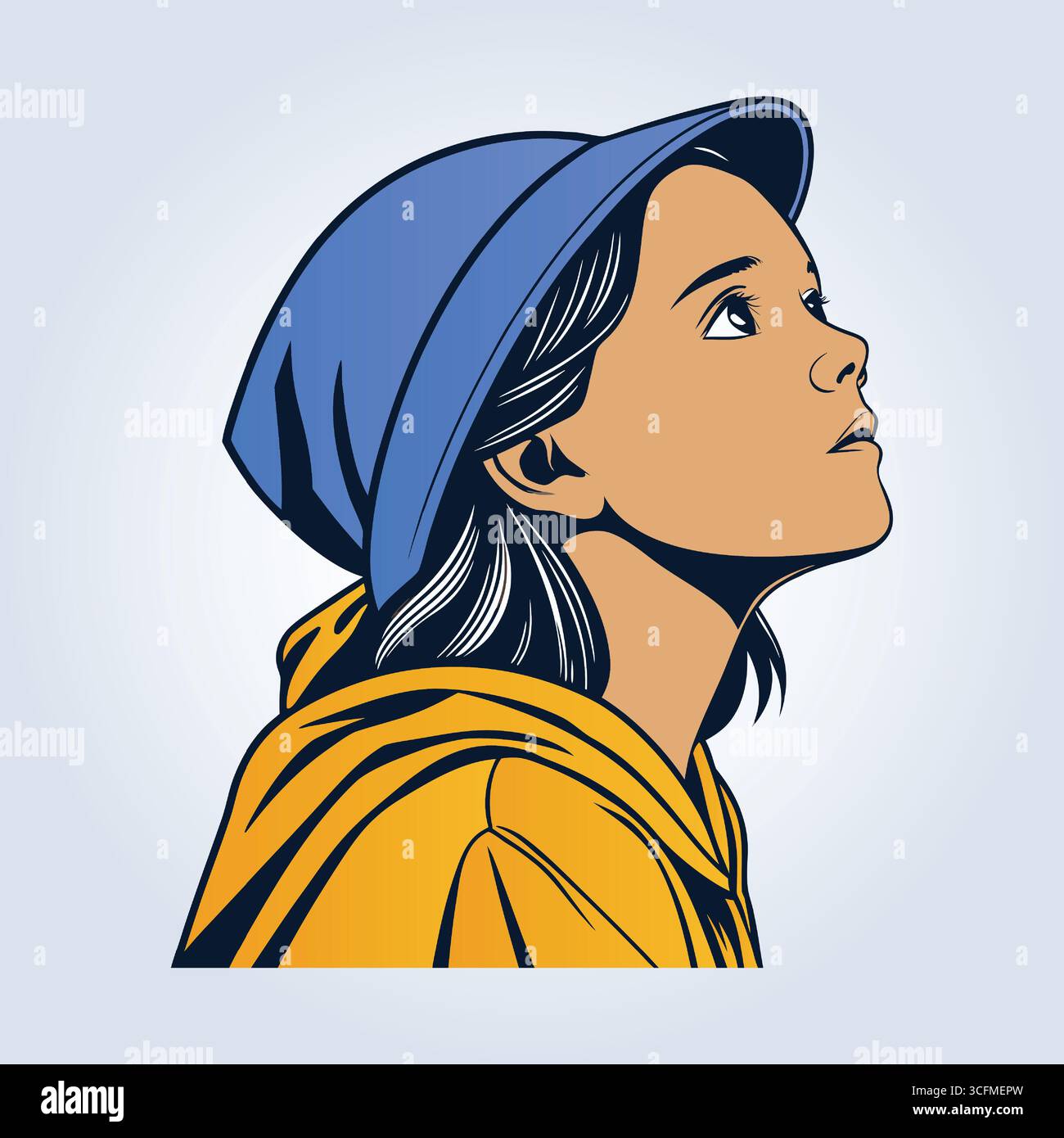 Eine Illustration eines Mädchens mit blauem Hut Stock Vektor