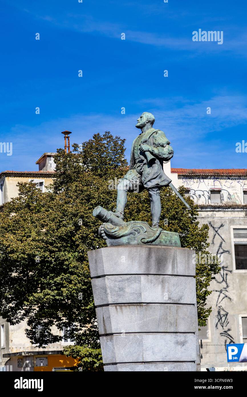 Statue für Ferdinand Magellan (Fernao de Magalhaes), portugiesischer Seefahrer, der die erste Meeresumrundung der Erde in der Geschichte initiierte. Stockfoto