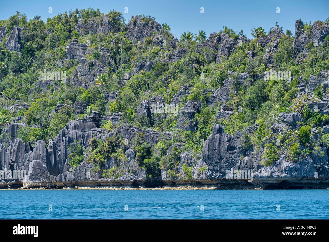 Die Geosite Dafalen and its Peak ist ein atemberaubender Ort in Besir, Raja Ampat, West Papua, mit atemberaubendem Blick auf die Umgebung. Genießen Sie Ruhe Stockfoto