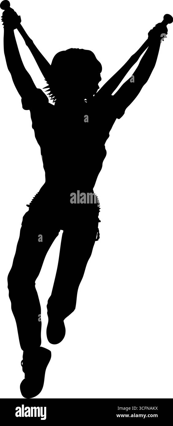 Abstrakte Silhouette einer selbstbewussten Frau, die mit einer großen Stachelfledermaus steht. Die kraftvolle Pose und die Details der Waffen sorgen für ein starkes, kantiges und rebellisches V Stock Vektor