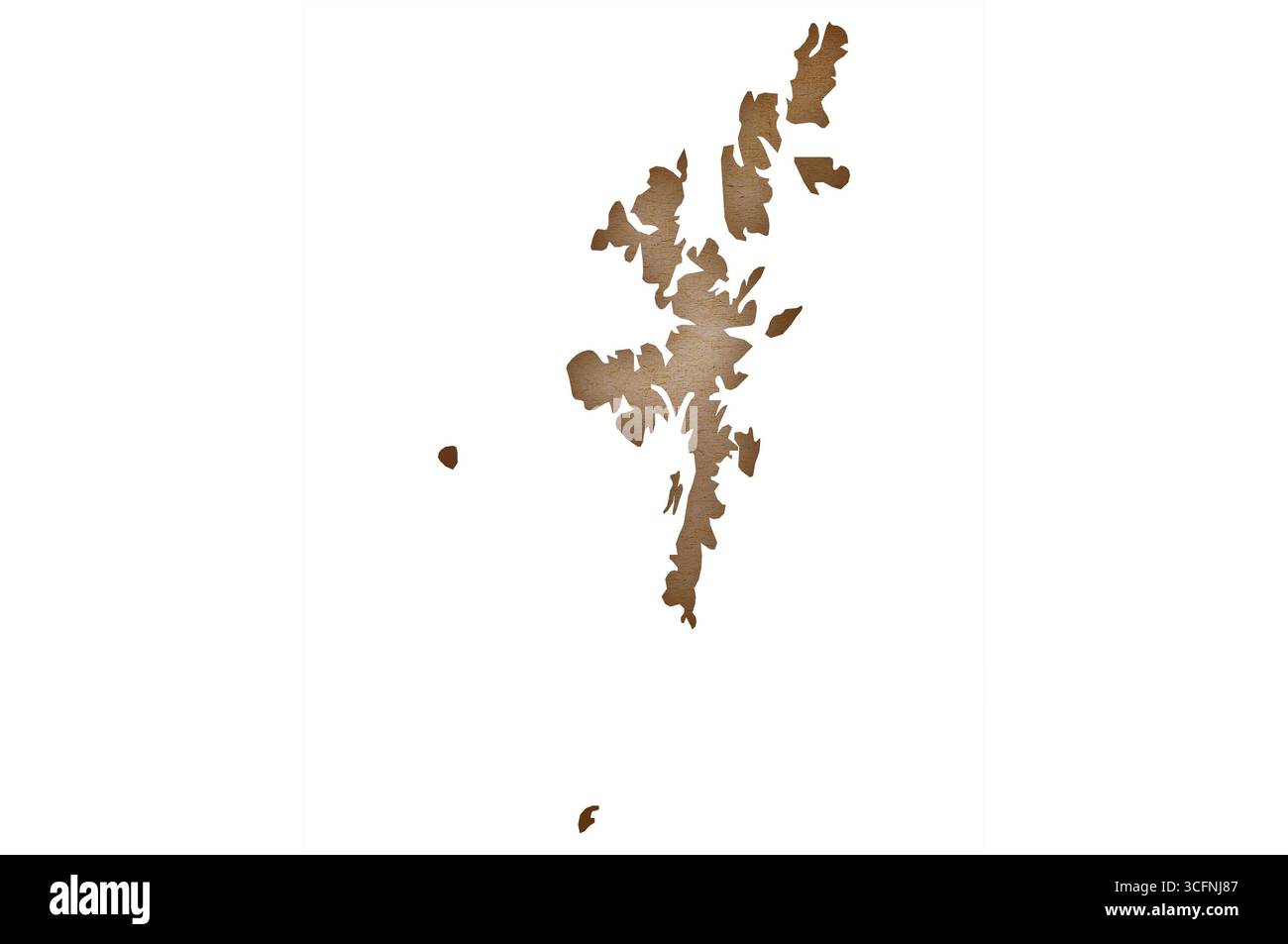 Genaue und detaillierte Karte der Shetland-Inseln auf Grunge-Papier Stockfoto