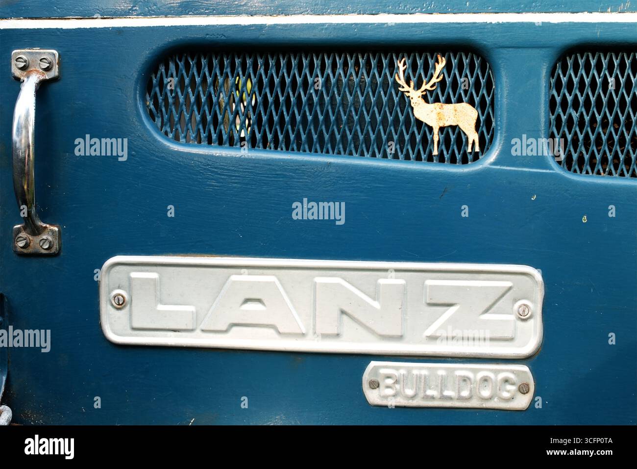 Nordhorn, Deutschland 10. August 2025 Detail eines Lanz Bulldog-Traktors von 1956.in diesem Jahr hatte John Deere Lanz gekauft Stockfoto