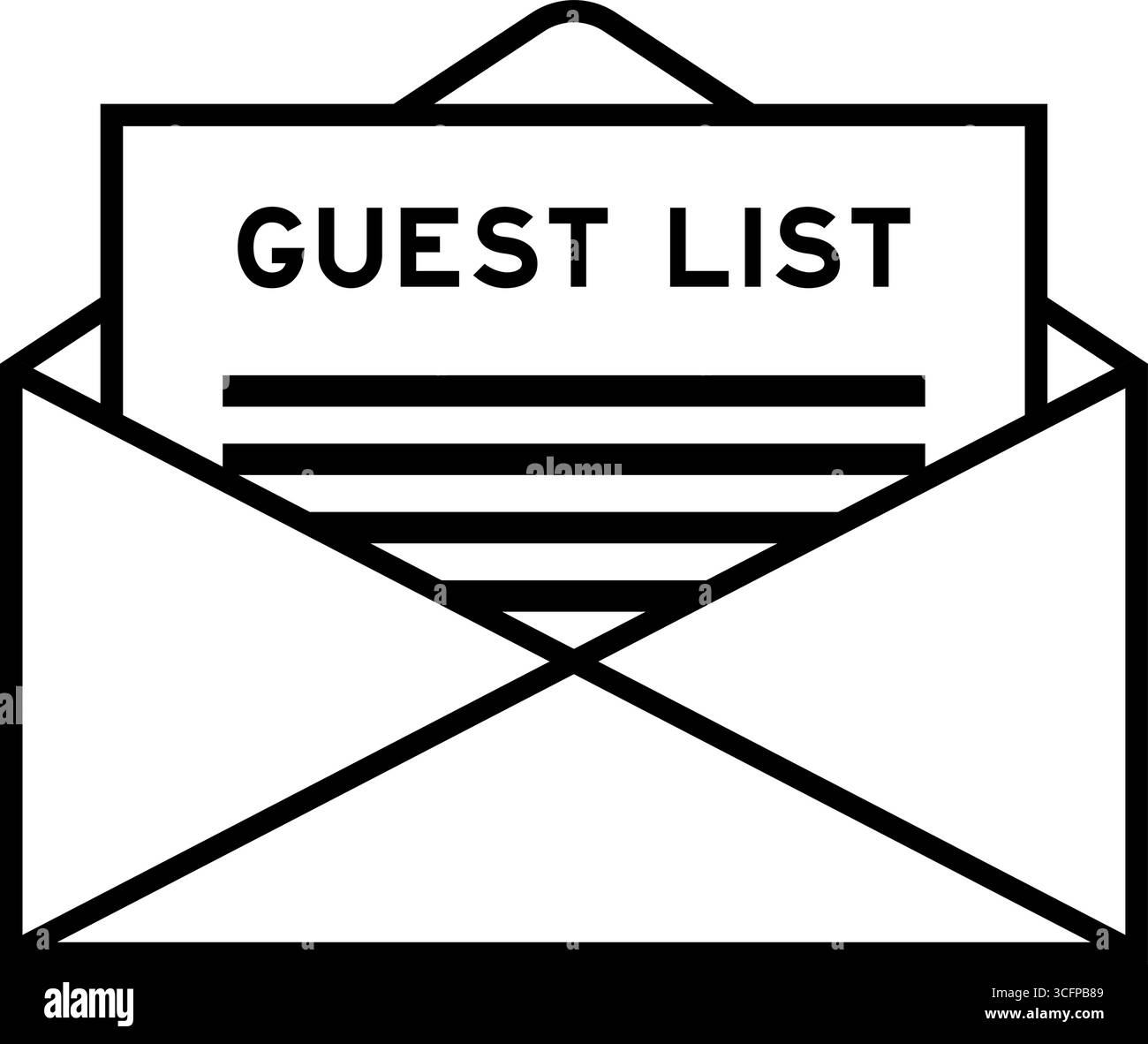 Umschlag und Buchstaben mit Wort Gastliste als Überschrift Stock Vektor