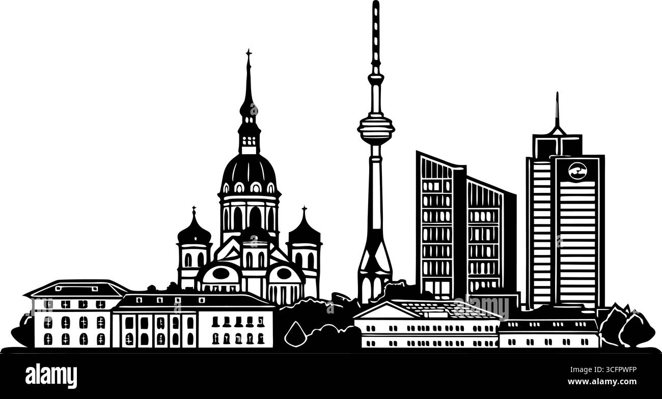 Silhouette der Skyline von Tallinn isoliert auf weißem Hintergrund, die die Mischung aus historischer und moderner Architektur der Stadt zeigt Stock Vektor