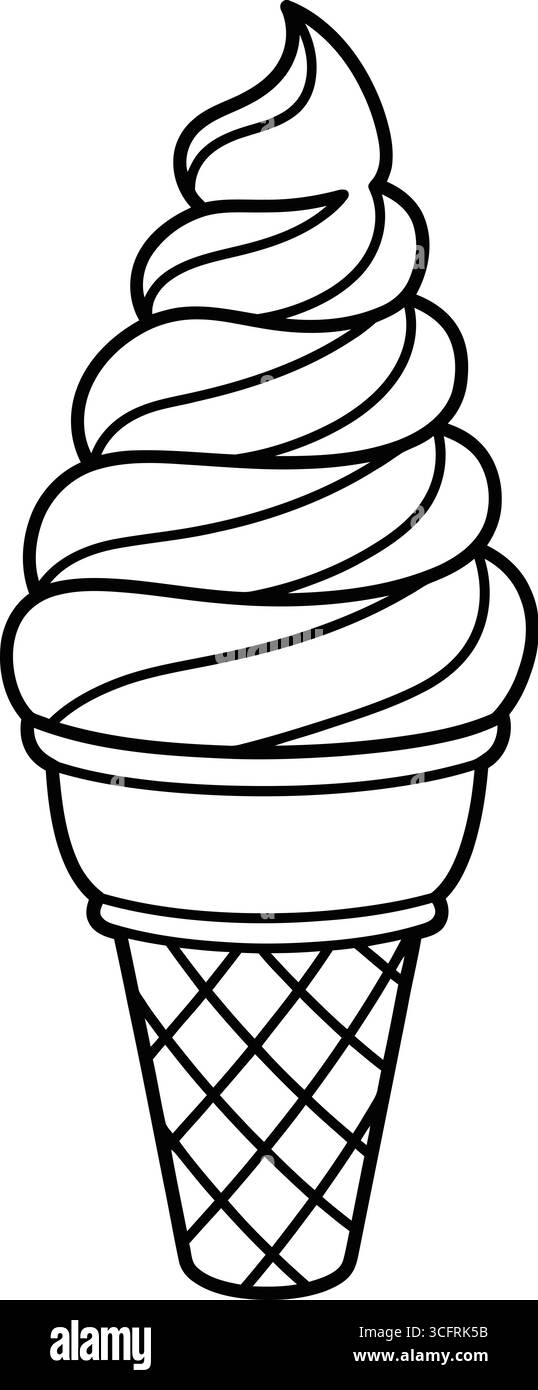 Diese entzückende Illustration zeigt eine klassische Eiskegel, die mit einem großzügigen Drall aus weichem Serviergeschirr belegt ist. Das Design fängt die Freude des Sommers ein Stock Vektor