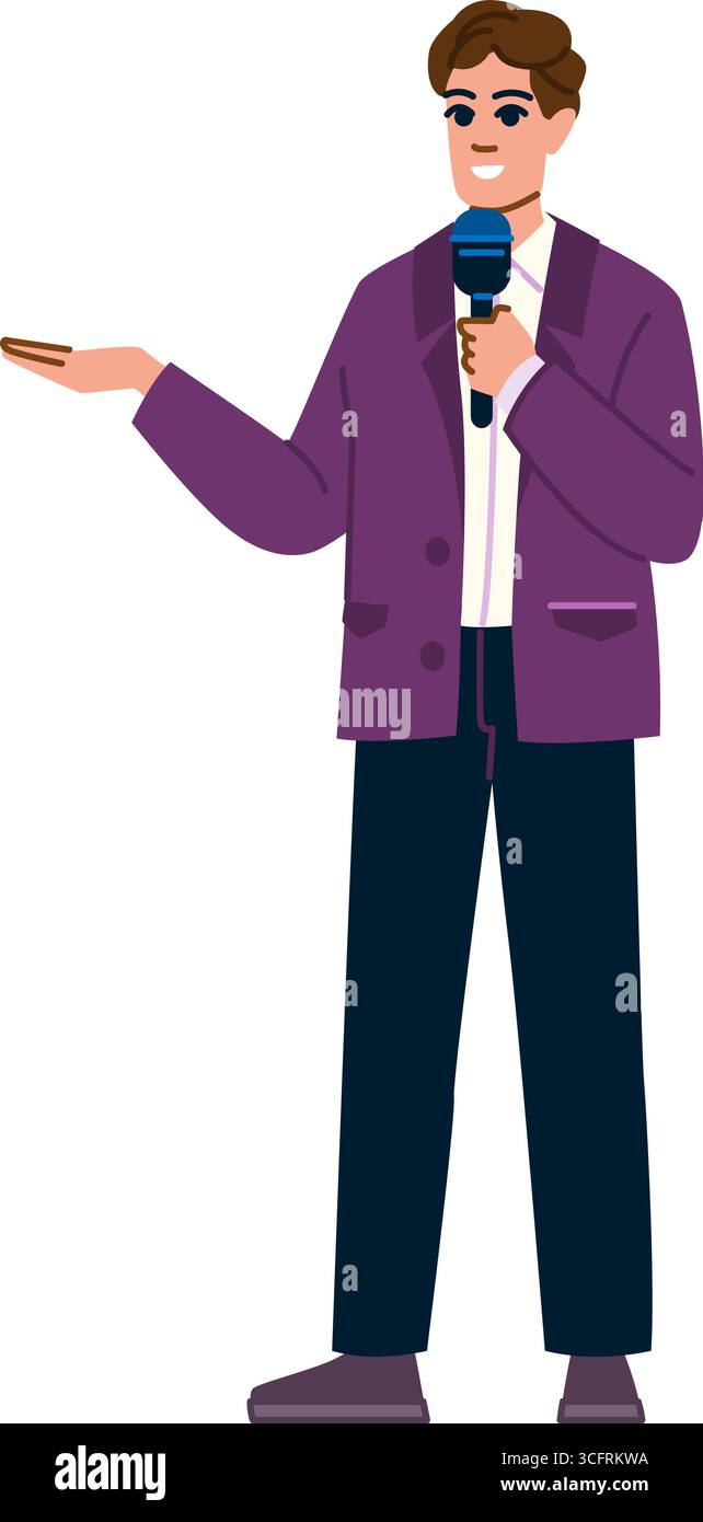 Journalist, der einen Bericht macht und mit der Hand zeigt Stock Vektor