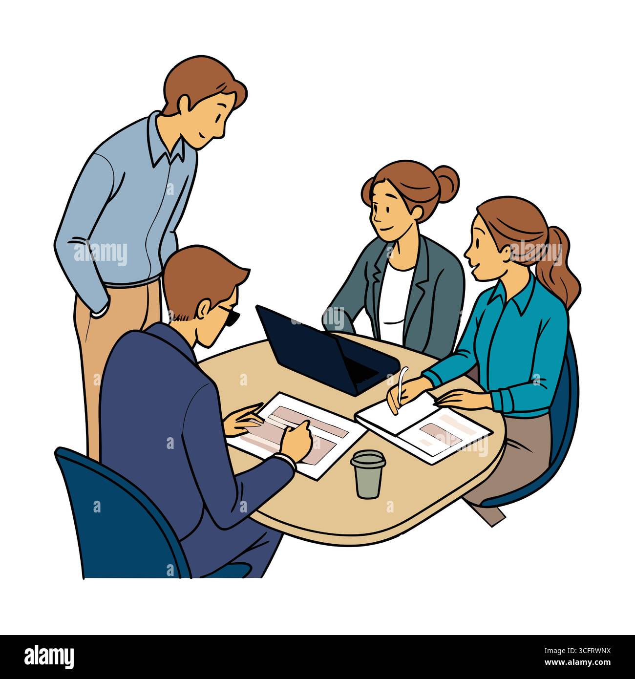 Eine Charakterdarstellung des Mitarbeitertreffens von Büro vier Stock Vektor