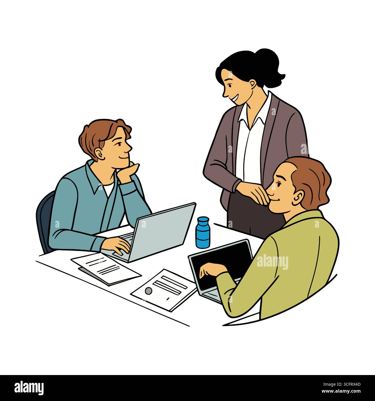 Eine Charakterdarstellung des Besprechungstisches der Büroangestellten Stock Vektor