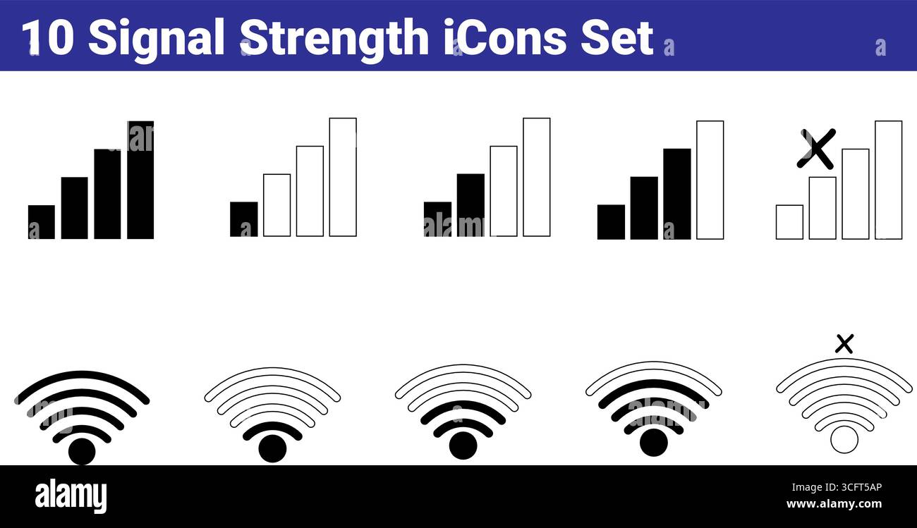 Symbole für die Signalstärke für Mobilfunk und Wi-Fi eingestellt Stock Vektor