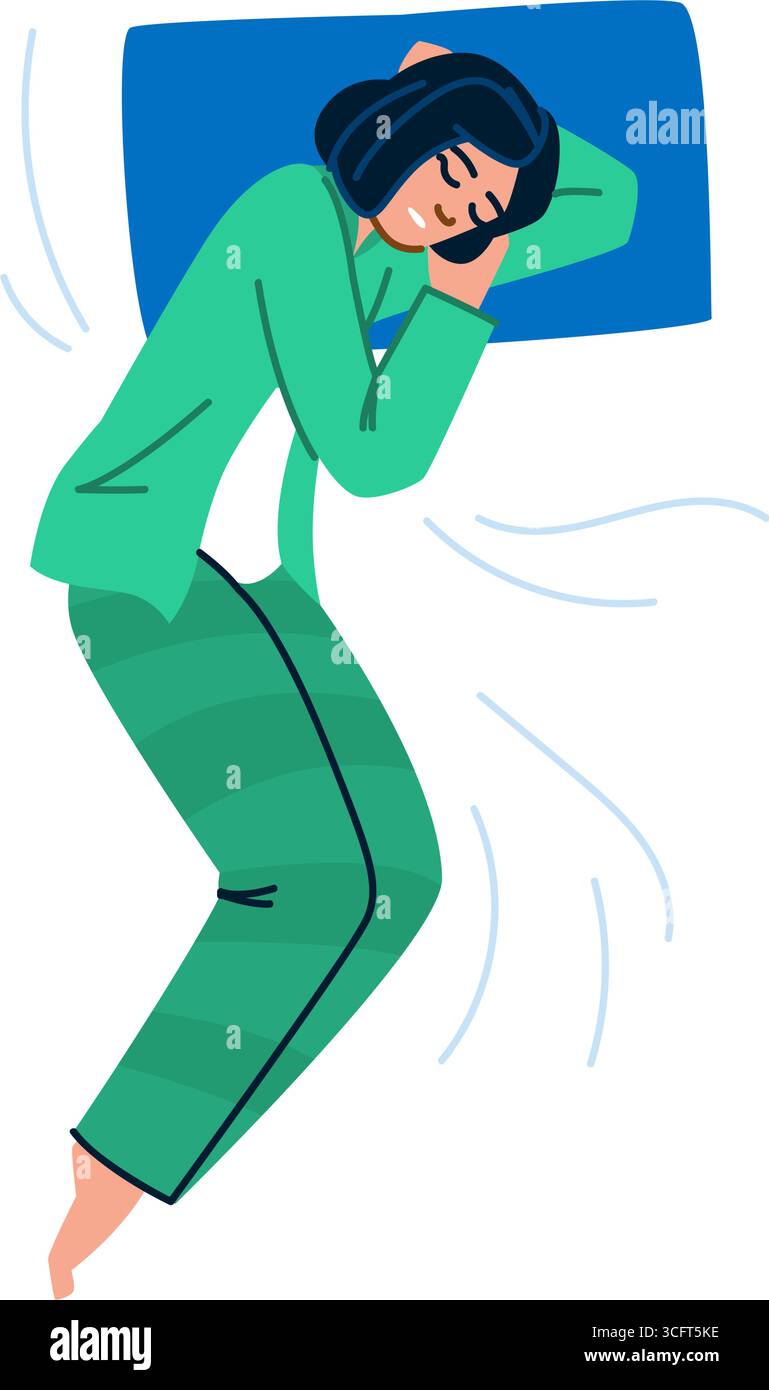 Frau schläft friedlich auf Kissen, genießt Tiefschlaf und Entspannung Stock Vektor