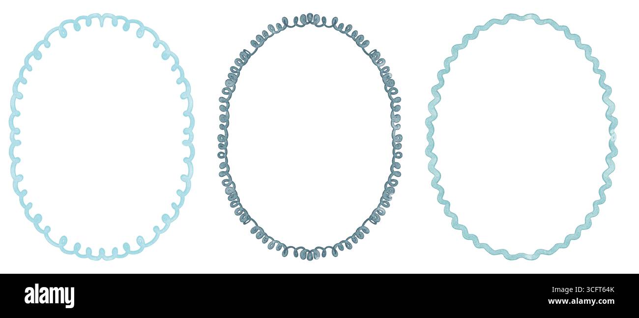 Ovale Rahmen, Handgezeichneter Linearkurve, Skalierter Kantensatz Stockfoto
