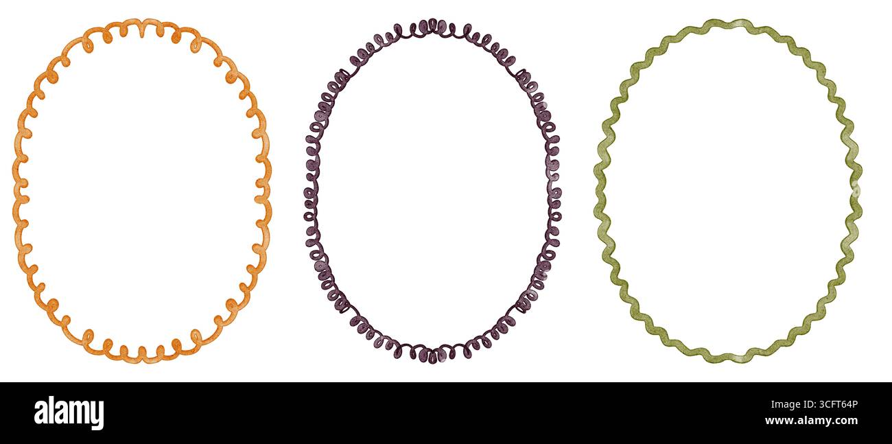 Ovale Rahmen, Handgezeichneter Linearkurve, Skalierter Kantensatz Stockfoto