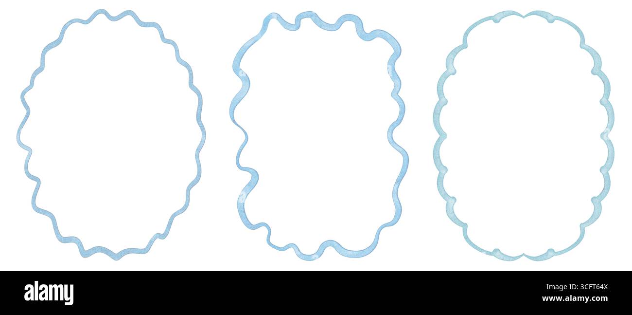 Ovale Rahmen, Handgezeichneter Linearkurve, Skalierter Kantensatz Stockfoto