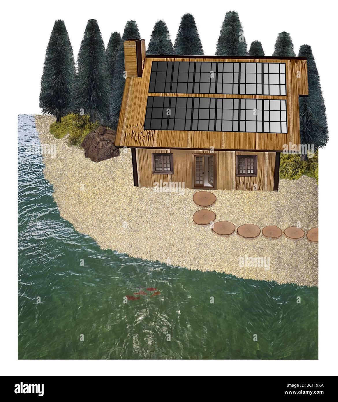 Solor Panels zur Erzeugung von natürlichem Strom für das Haus, um Geld in einer Hütte am Strand zu sparen Stockfoto