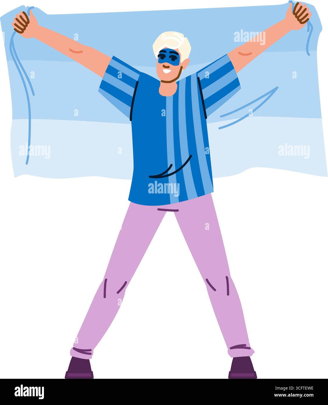 Argentinischer Fan hält Nationalflagge, um den Sieg zu feiern Stock Vektor