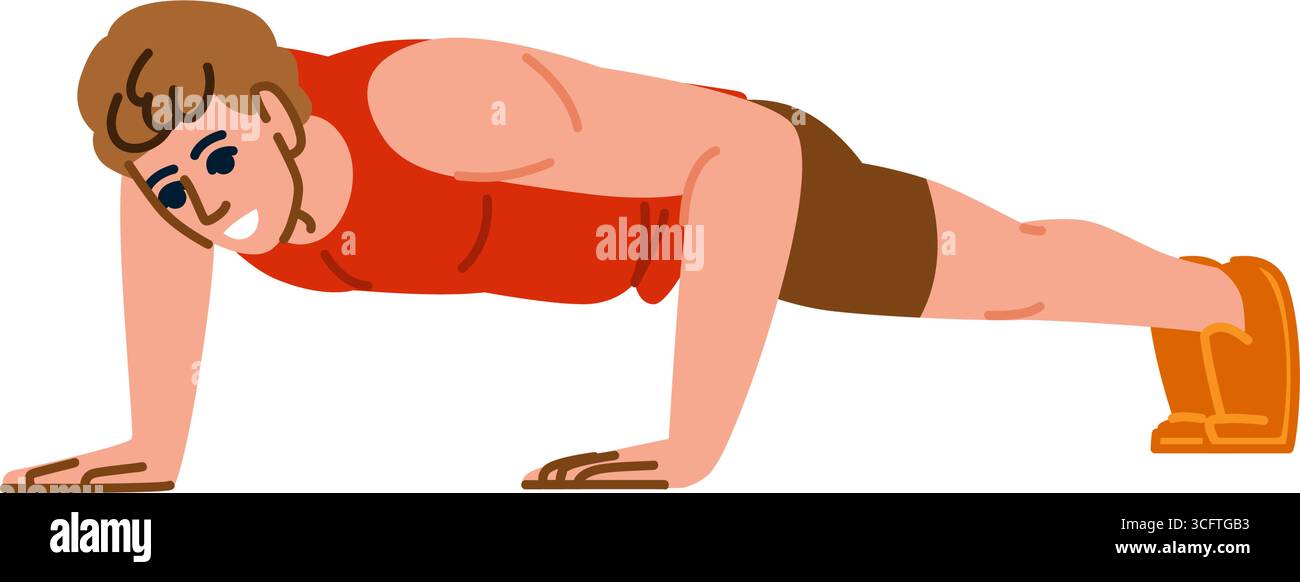 Starker Mann, der Liegestütze während des Fitnesstrainings macht Stock Vektor